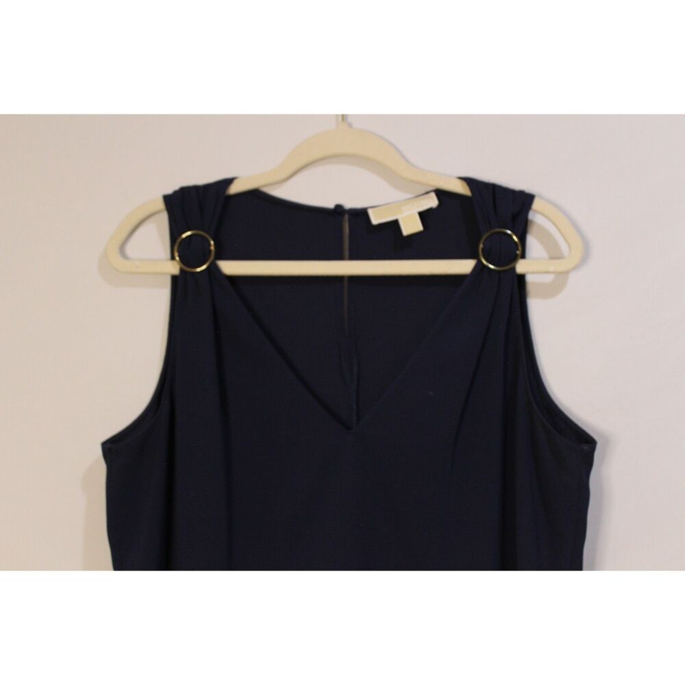 MIchael Kors Blue V-Neck Sleveless Peplum Top Gold Trim L - Picture 4 of 5